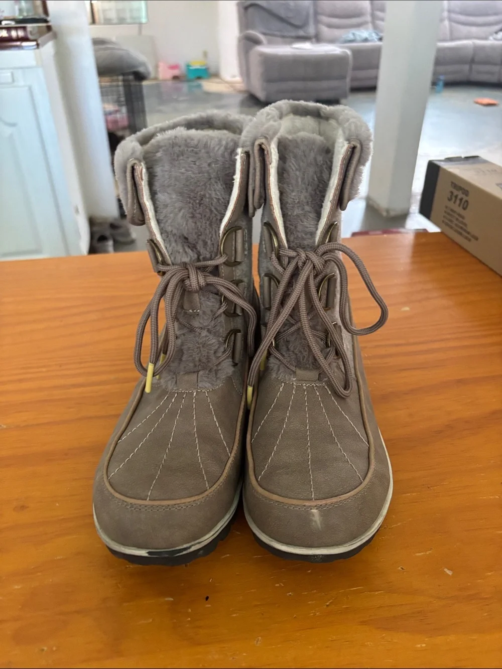 JBU Gray Faux-Fur Lace-Up Winter Boots with Pom Detail